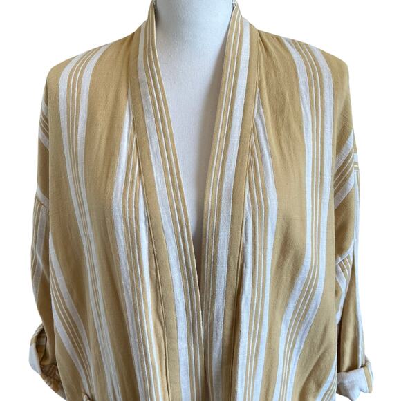 Eileen Fisher Kimono Jacket L/XL Reed Yellow Stripe Organic Cotton Lagenlook - Picture 2 of 10